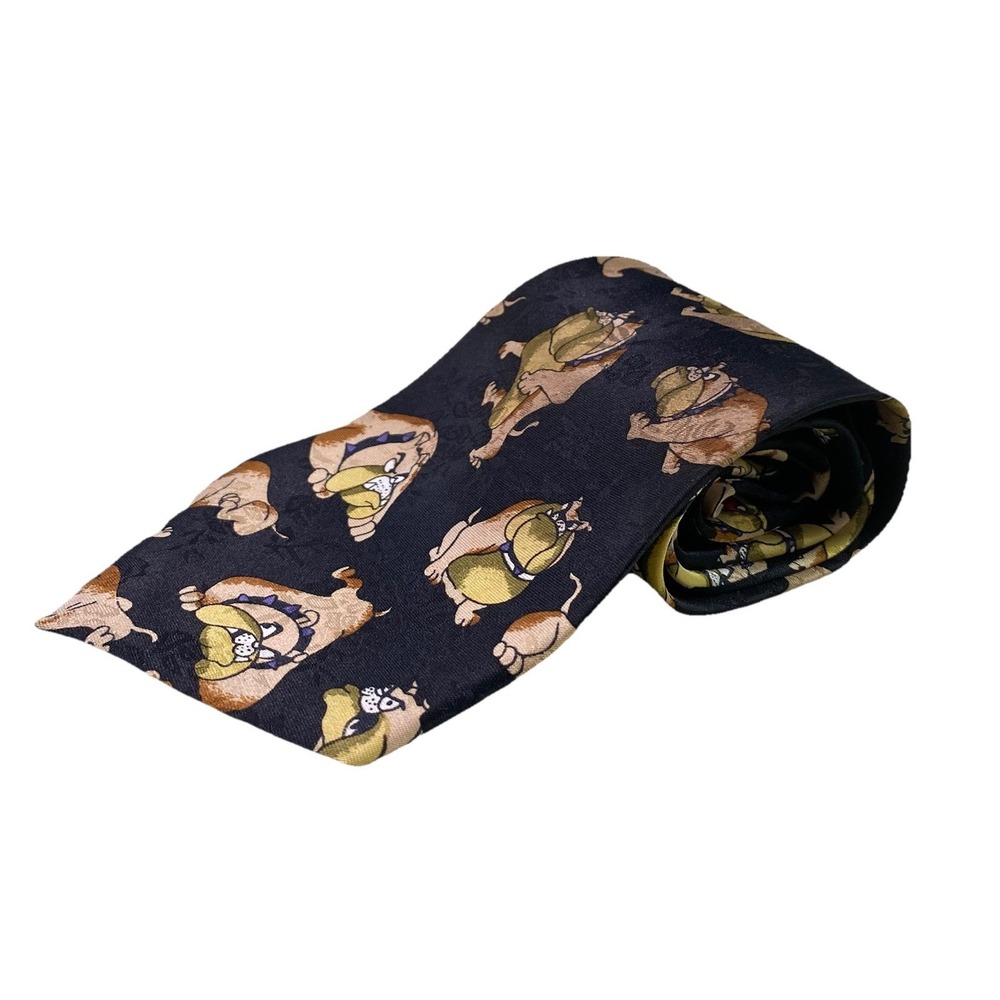 Renaissance Men's Necktie Spike The Bulldog N.B Silk Trade Black‎ Tie 60"x4"